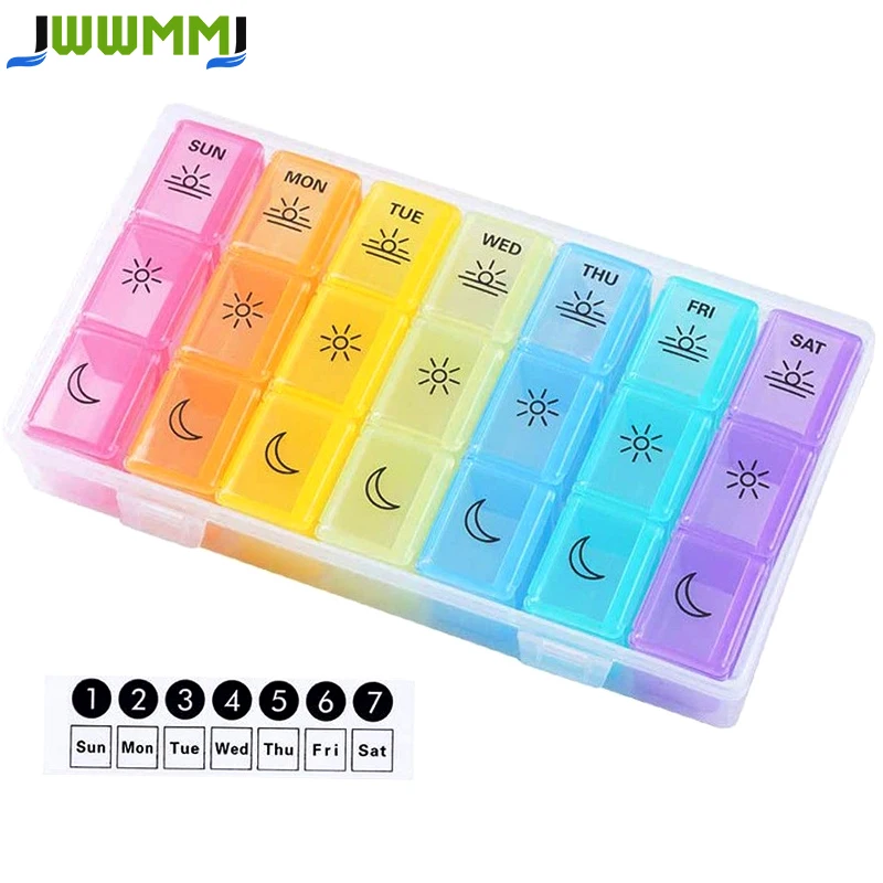 1Pcs Weekly Pill Organizer 3 Times a Day,7 Day Pill Box Vitamin Container Holder with Removable Tray for Fish Oils/Supplements