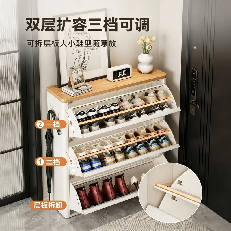 for Ultra-thin Shoe Cabinet Integrated Against Wall Extremely Narrow Shoe Rack at Door Household Arc Tipping Bucket Entrance