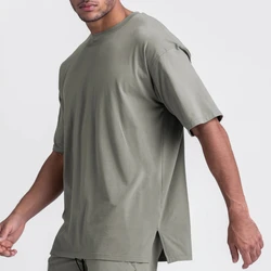 Muscle Gym Summer Loose Sports Cotton T-shirt Men's Fitness Training Round Neck Short Sleeve Tee Man Running Clothing Sweatshirt