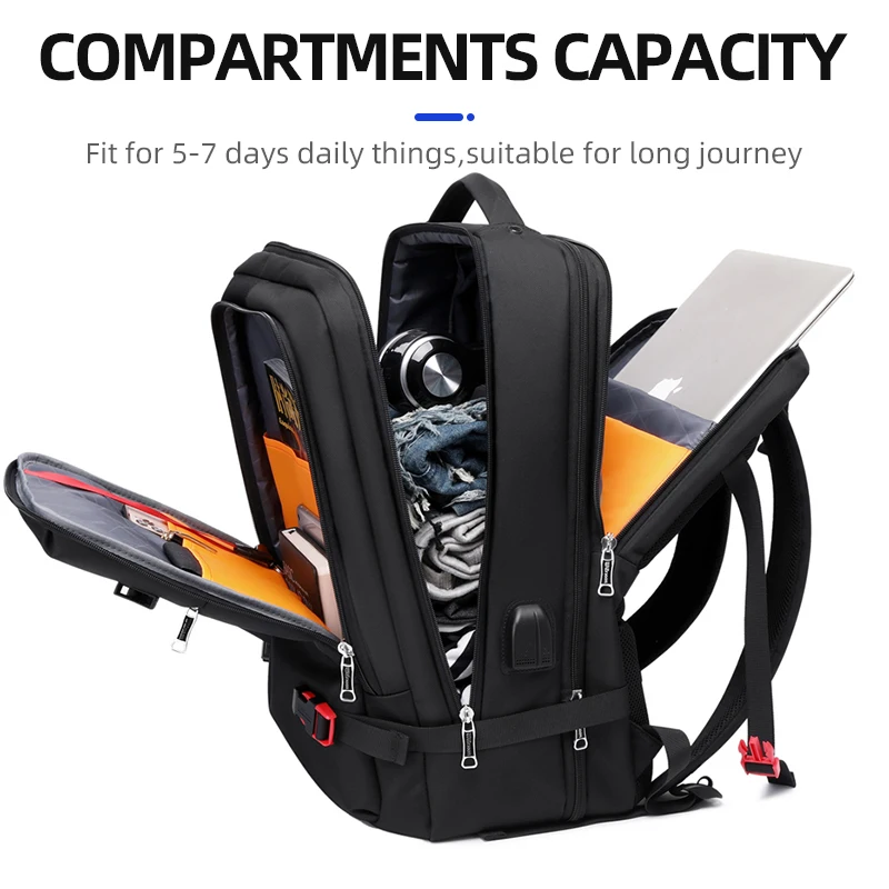 50L Male Expandable Large Capacity Traveling Backpack for 18 inch 17 inch Laptop Men's Backpack Approved Weekender Bag