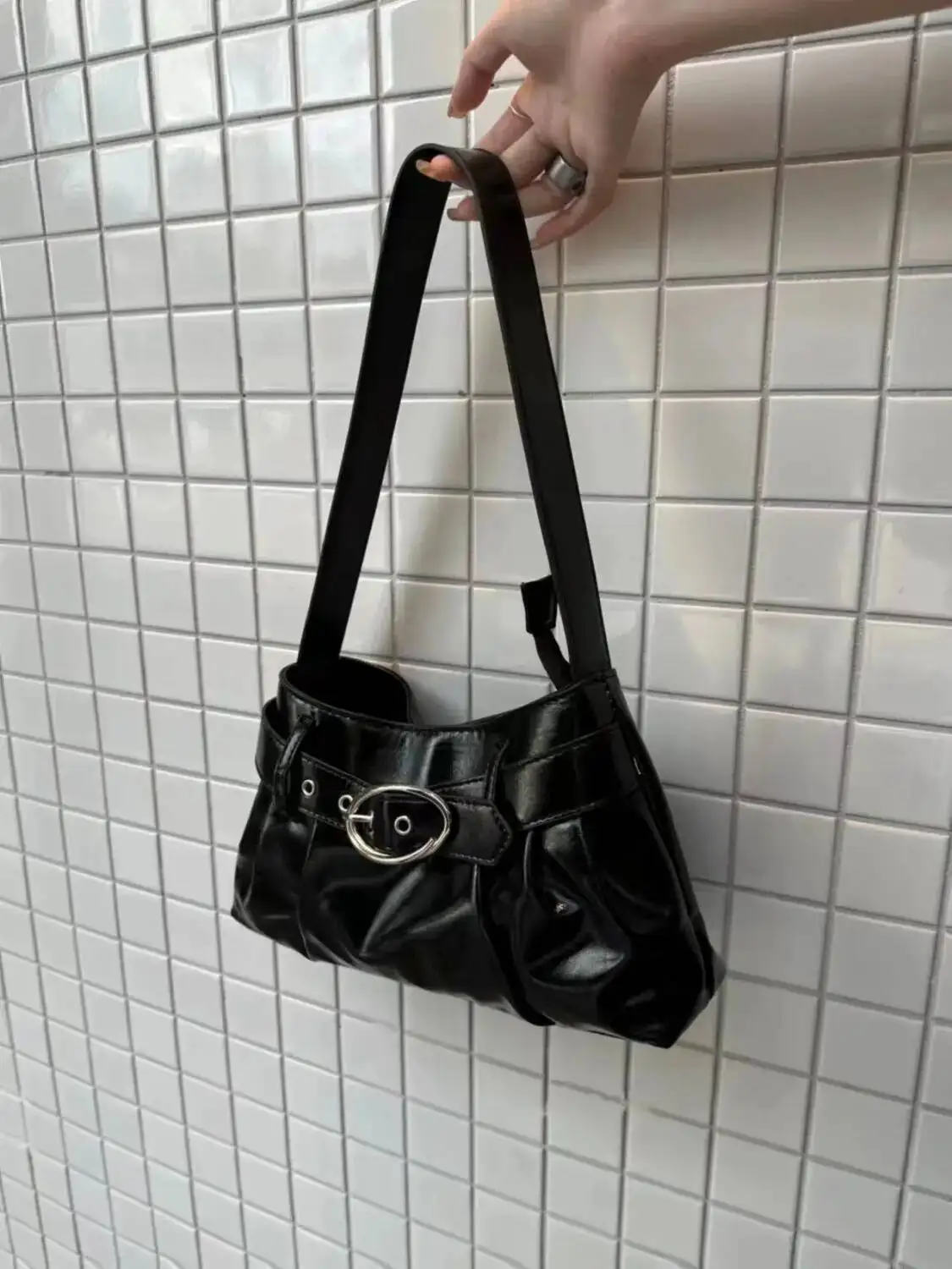 Bloom Sweet Cool Black Y2k Handbag Wallet Women Fashionable Pu Leather Shoulder Bags Female Versatile Underarm Bag 2025 New