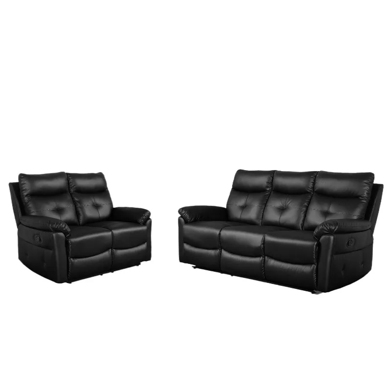 Leather sofa black PU leather 3 + 2 seat recliner, living room sofa