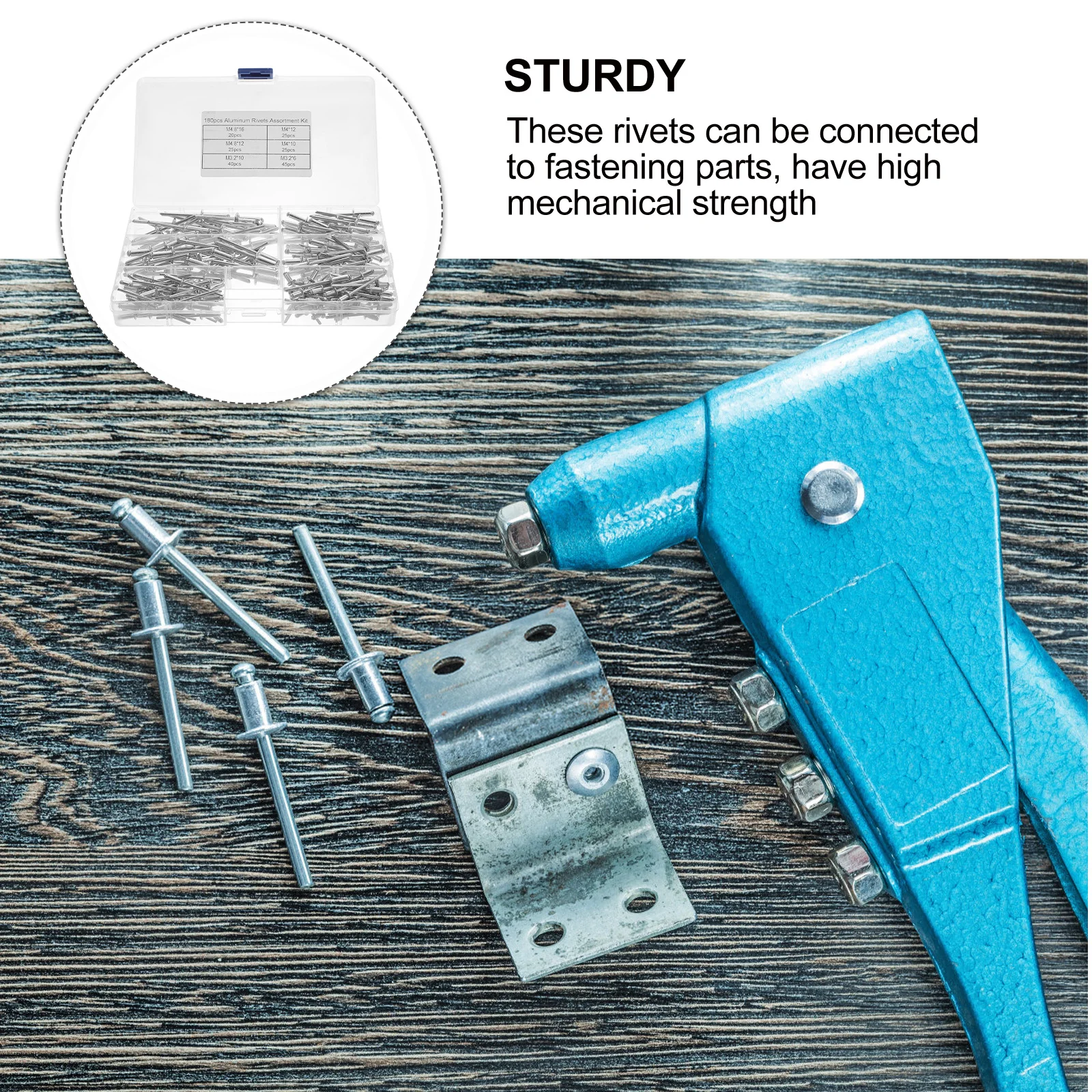 1 scatola di assortimento di rivetti in alluminio Kit di assortimento di rivetti pop durevoli Elementi di fissaggio per rivetti ciechi leggeri per lamiera di metallo