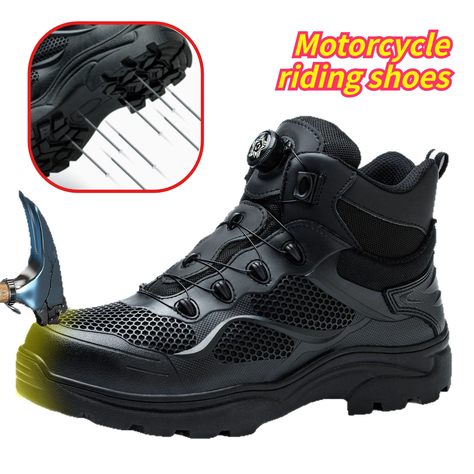Motorcycle riding boots anti smashing and anti stabbing work shoes breathable racing steel ladle toe motorcycle travel shoes
