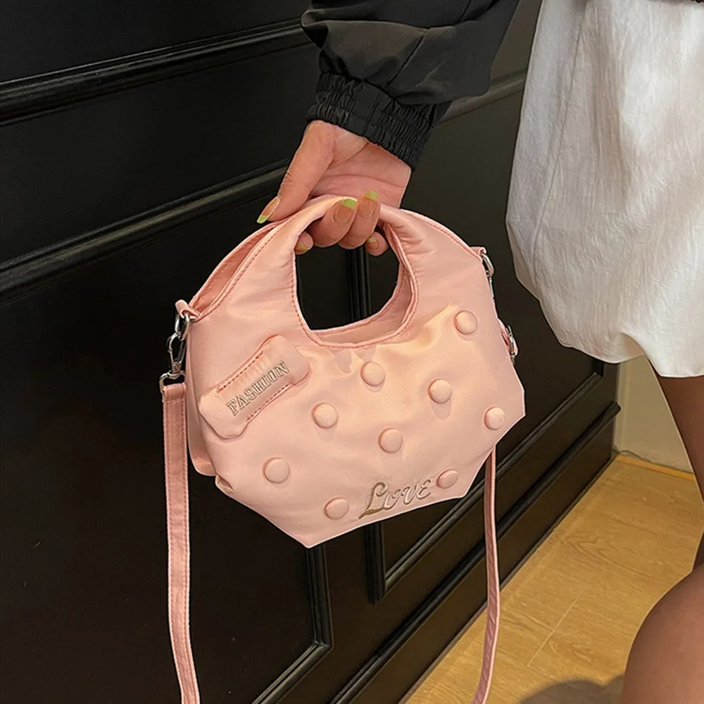

Cute Cookie Design Handbag Korean Style Large Capacity Crossbody Shoulder Bag Solid Color Nylon Girly Commuting Bag