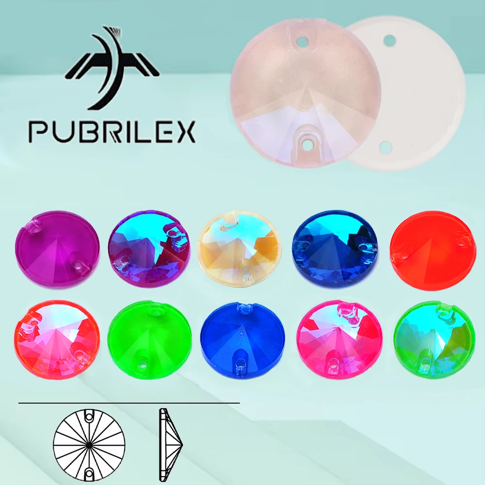 PUBRILEX Rivoli Neon Sew On Rhinestones Strass Edges With Chamfer Flat Shiny DIY Sewing Jewelry Decorations Crystals For Garment