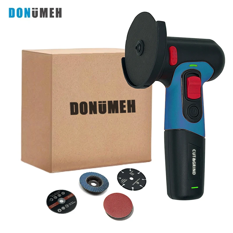 DONUMEH Cordless Angle Grinder 3inch 76mm Type-c USB Rechargeable Lithium Battery Easy Grinding Polishing Cutting Power Tools