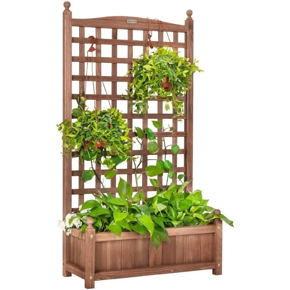 

Garden Bed Wood Planter Raised with Trellis Pots for Plants Flowerpots Decorations Plant Decorative Planters Supplies Garden Bed