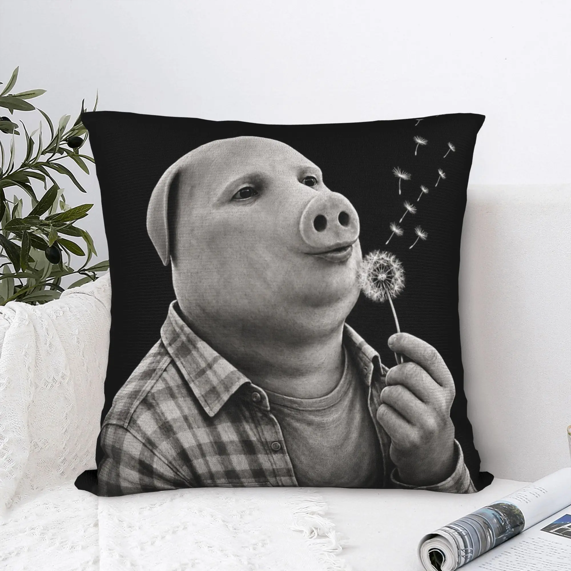 Pillow Cover John Pork Blowing Dandelion Wishes Funny Meme Internet Pig Fashion Pillow Case For Living Room Chair Pillowcases