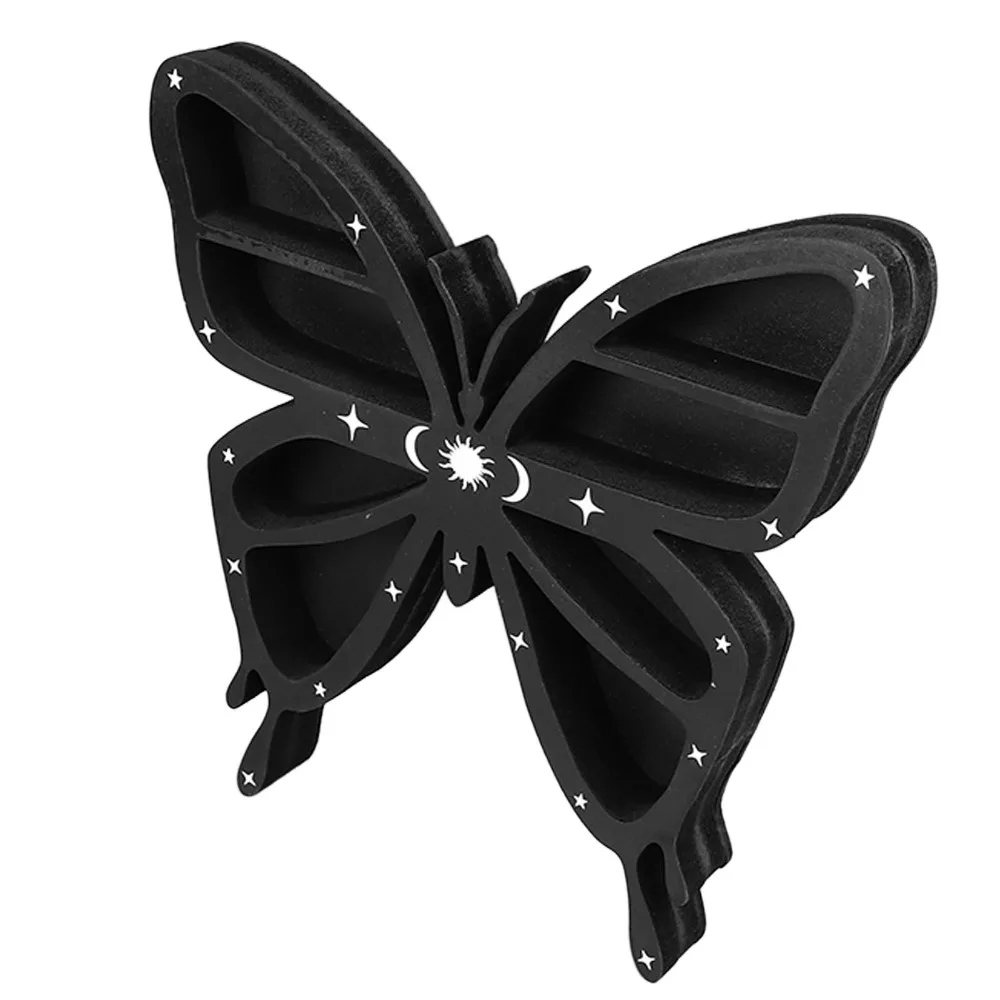 5pcs Multilayer Butterfly Crystal Shelf Plywood Black Crystal Display Shelf Wall Mounted Wooden Crystal Shelf Candle Display