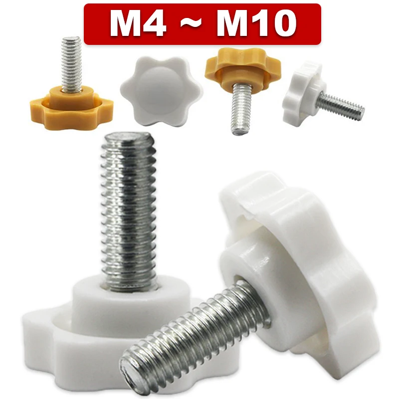 Plum Star-shaped Plastic Thread,handle Thumb Screw Tightening Wood Screw Knob Locking Parts M4 M5 M6 M8 M10 White Yellow