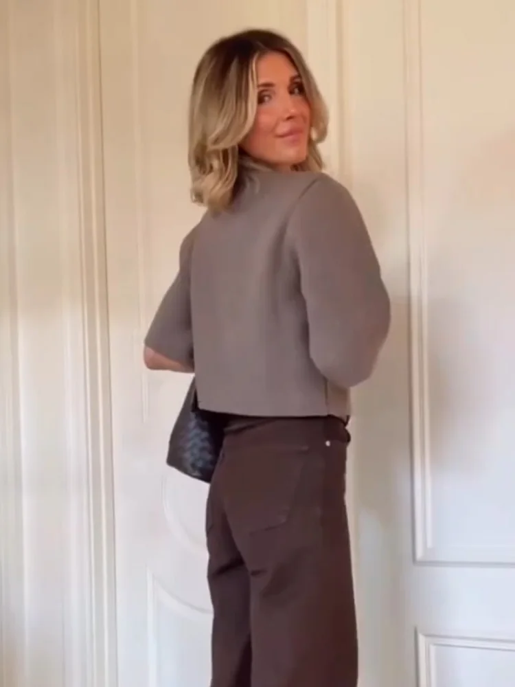 

HH женский зимний новый модный свободный однобортный вязаный короткий кардиган с круглым вырезом и длинными рукавами, женский повседневный однотонный тонкий теплый пальто