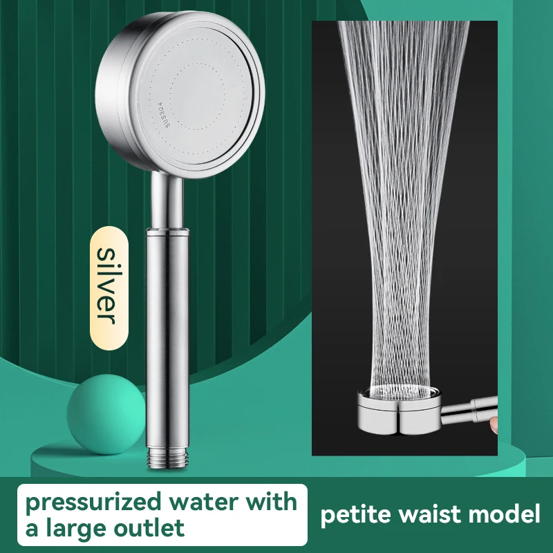 Silver Shower Head Adjustable High Pressure Water Saving Water Massage Shower Head Stainless Steel Material Bathroom Accessories