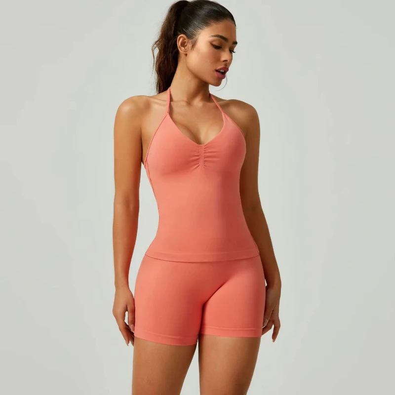 

Женский бюстгальтер из двух частей для йоги, бюстгальтер, штаны для йоги, комплект с высокой талией, подтяжка бедер, формирующий пилатес, персиковые бедра, тренировочные эластичные шорты