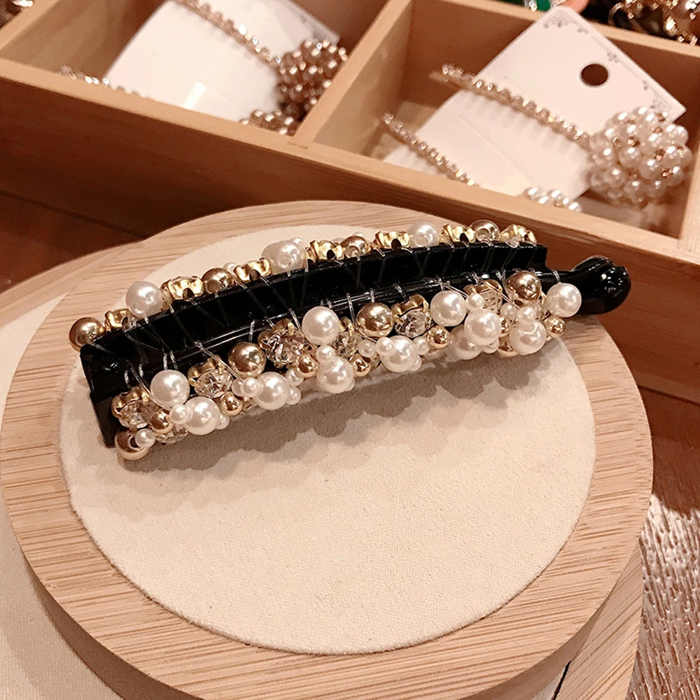 

Fashion Elegant Geometric Girls Women Plastic Hair Claws Pearl Banana Clips Hair Crabs Vertical Clip