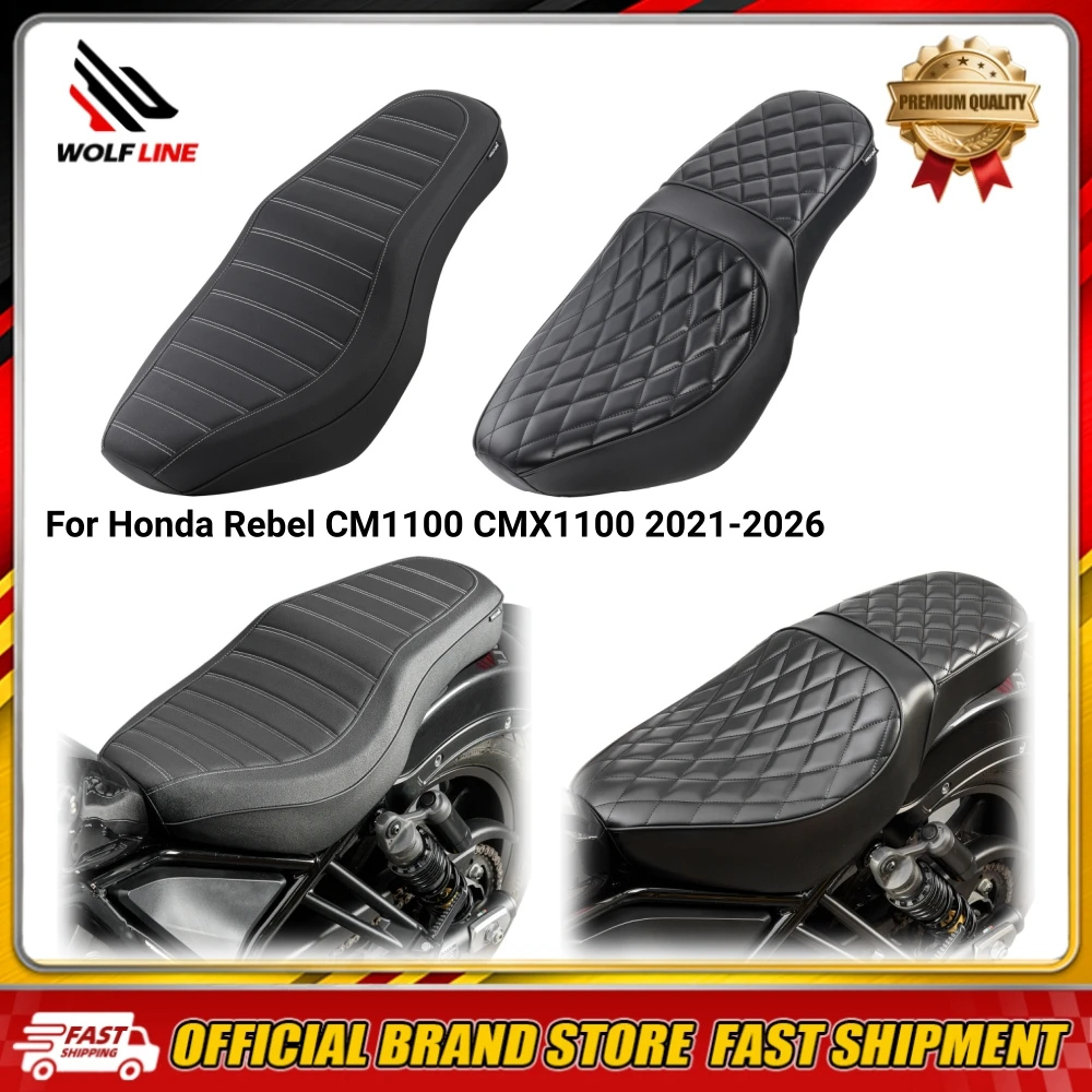 WOLFLINE Einteiliger Sitz für Honda Rebel CM1100 CMX1100 2021-2026 Integrierter Fahrersitz Verdickter Komfort-Touring-Sitzkissen