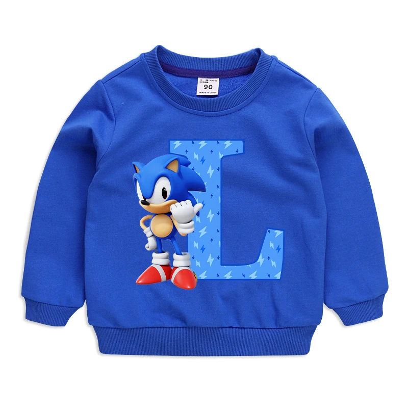 New Sonics Boys Sweatshirt Children Tops Cartoon Letter A-Z Printed Sweatshirt Casual Sports Tops Autumn Children's Clothing