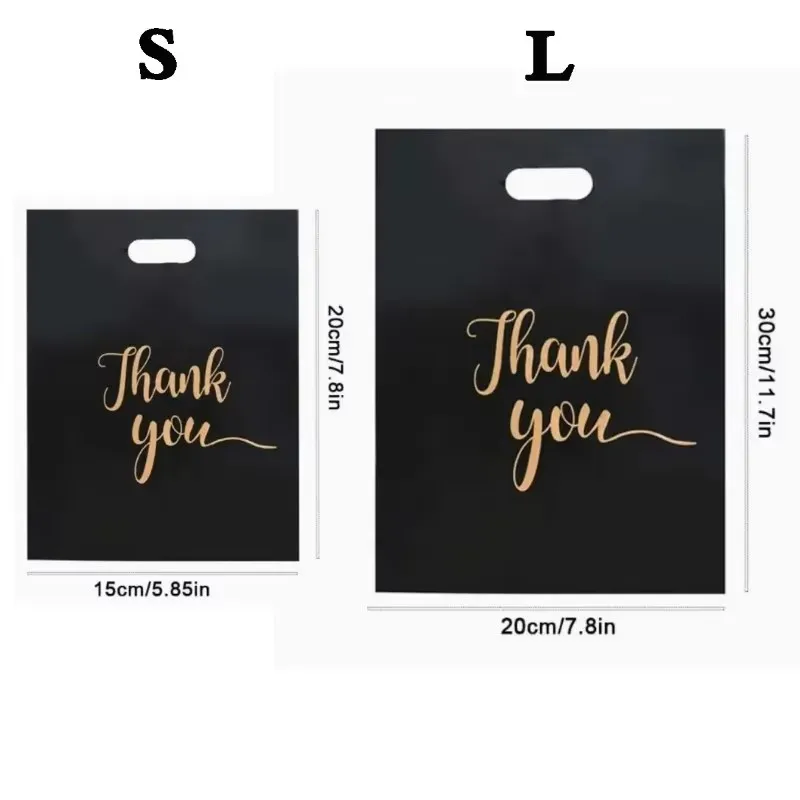 Thank You Bag Black Handheld Shopping Bag Plastic Packaging for Parties Birthdays Weddings Thanksgiving Anniversary Christmas