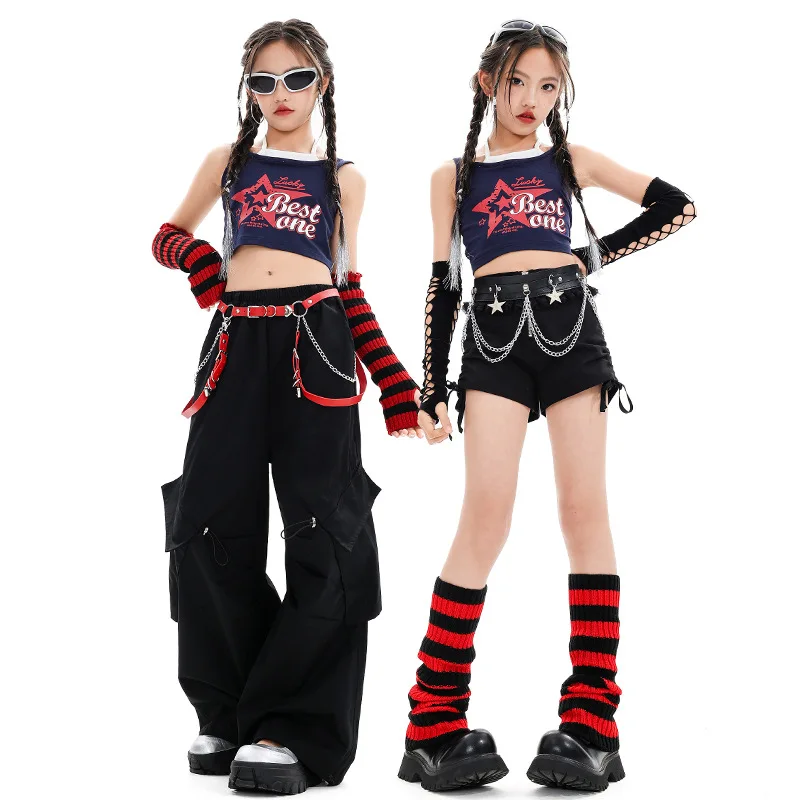 Mädchen Hip Hop Dance Kleidung Sets Jazz Dance Tops Baggy Schwarze Hosen Casual Shorts Mode Coole Street Dance Performance Kostüme