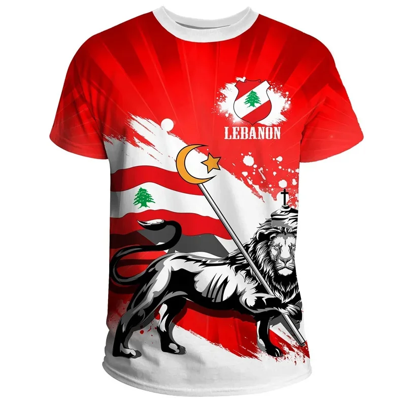 3D Print Lebanon Flag T Shirt For Men Women National Emblem Pattern T-Shirts Casual Fashion Short Sleeve O-Neck Street Loose Tee