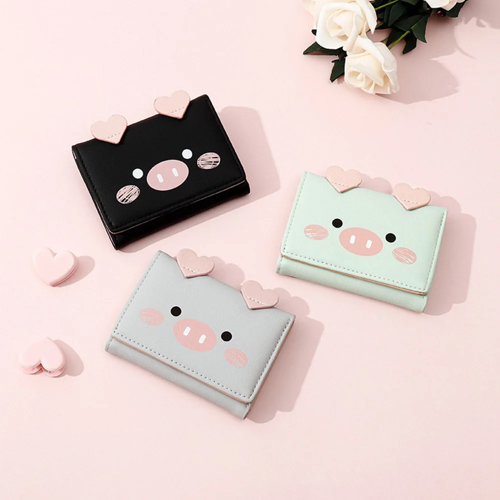 Daily Women Cartoon Clutch Female Trifold Coin Purse Money Bag Pig Short Wallet Card Holders