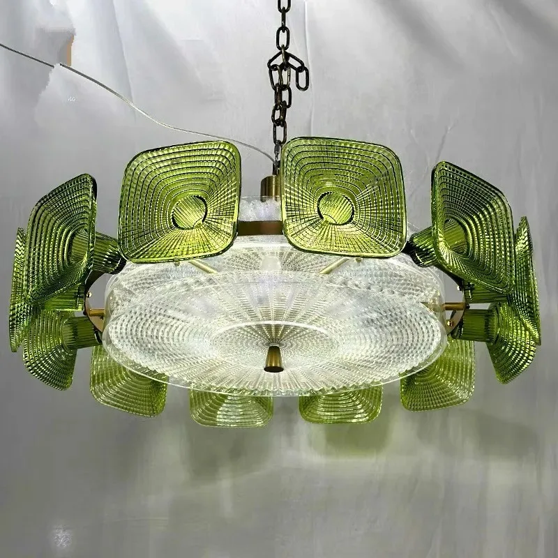 Lustre luzes de vidro verde para hotel sala estar francês moderno estilo pastoral pingente lustre lâmpada artística interior luminária