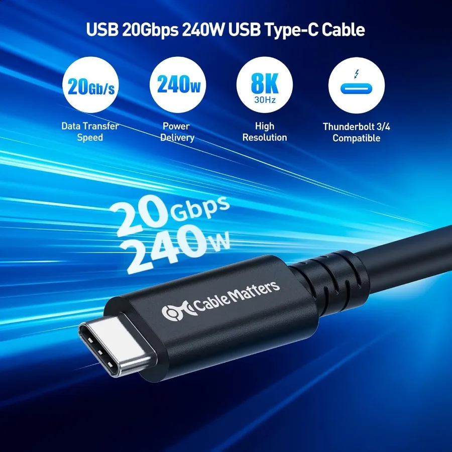 كابل USB 4 بزاوية قائمة 20 جيجابت في الثانية منافذ 9.8 قدم تصل إلى [8K@30 هرتز 4K@120 هرتز فيديو 240 وات شحن نقل بيانات 20 جيجابت في الثانية] متوافق مع Th