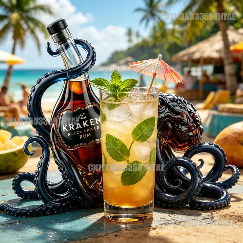 

Unique Kraken Octopus Glass Liquor Bottle, Clear Rum Decanter, Decorative Barware & Home Display Piece for Spirits 350ML 750ML