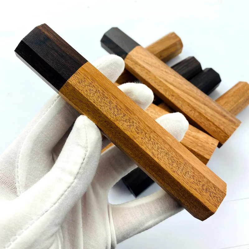 1 Piece Japanese Style Knife Replacement Handle, 115mm Octagonal Red Kibao Ebony Wood DIY Part