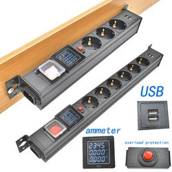 Wireless desktop EU socket PDU power strip aluminum alloy housing 1-6AC with ammeter andsurge protection USB function