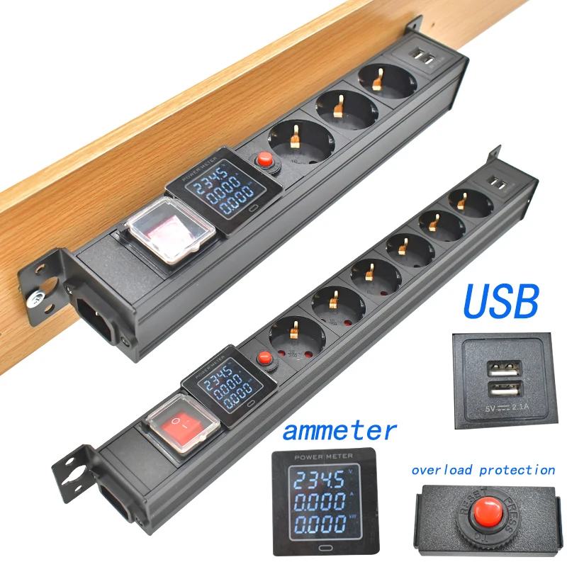 soquete sem fio desktop eu pdu power strip aluminio alloy housing com amperimetro e funcao de protecao termica usb 16ac 01