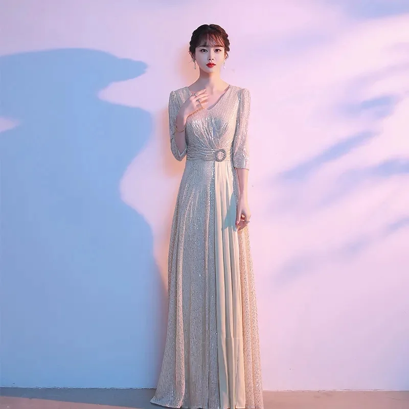 Grand Choir Performance Dress Female Long Dress Adult Upscale Long Evening Dress Middle and Old Age Stage Performance Clothing