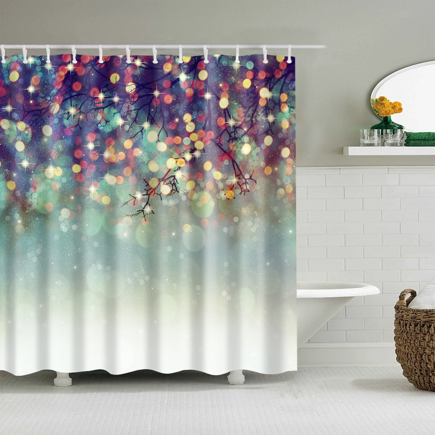 Universe Starry Sky Shower Curtain Bathroom Decor Bath Curtains Waterproof Polyester Christmas Snowflake Bathroom Curtains