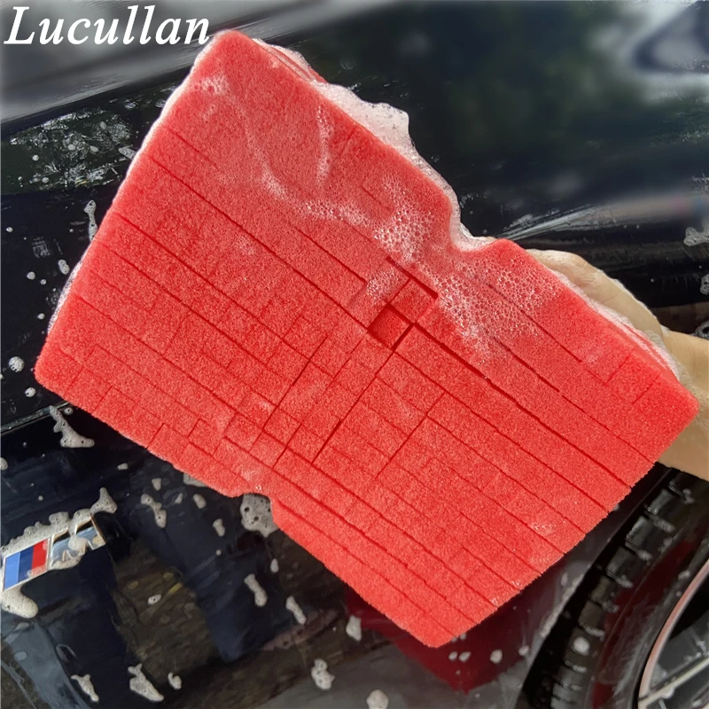 Lucullan Large Cross Cut Durable Soft Foam Grid Sponge Rinseless Absorbent Easy Grip Non Scratch Car Wash Tools