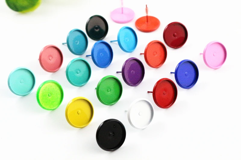 12mm 10mm 8mm 20 sztuk/partia mix kolor Plated kolczyki szpilki, kolczyki puste/Base,Fit 8-12mm szklane kaboszony, guziki; Kolczyki ramki — zdjęcie 4
