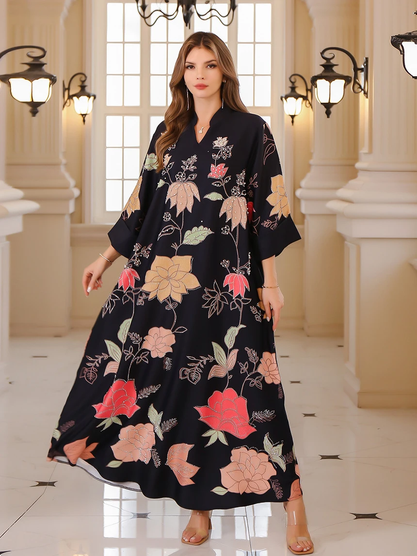 Vestidos eid muslimische abaya für frauen party kleid jalabiya blume dianmond lange robe marokko dubai ramadan kaftan islam arabisch 2024