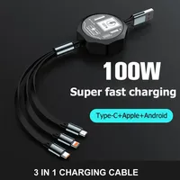 100W 3 In 1 Retractable Usb Cable Fast Charging And Data Micro Usb Type C For iPhone 15 14 13 Pro Max Android Phone Xiaomi Cable