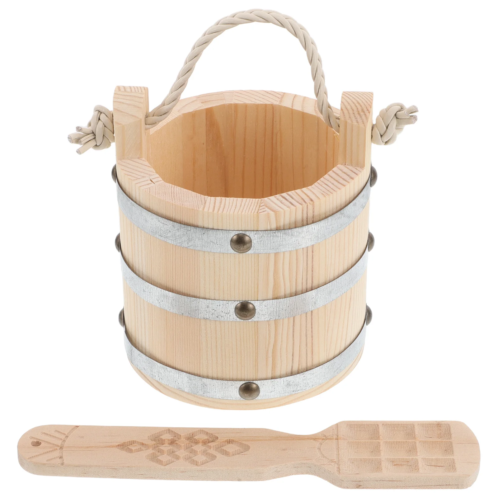 

1Set Wooden Kitchen Accessories Butter Yogurt Sushi Rice Storage Barrel Handpolished Thick Solid Wood Ladle Rustic Home