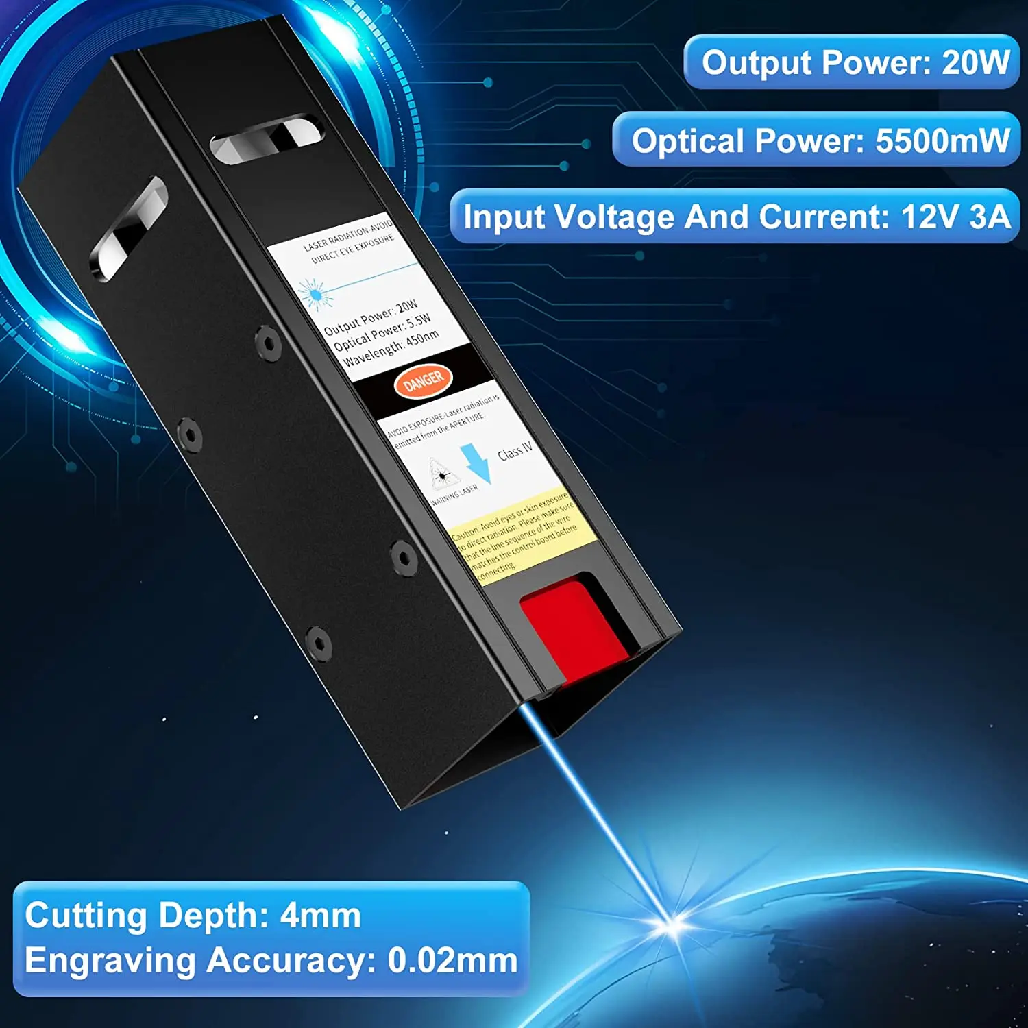 20W Laser Module, gecomprimeerd Spot Vaste-Focus Laser Hoofd Voor Diy Laser Graveur Cnc 3018 Pro Max Graveren Snijmachine