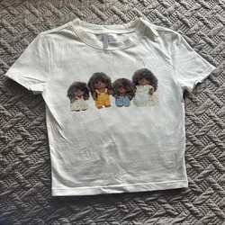 Y2k Kawaii Cute Tops kitty fairy tale Print Baby tee Goth Harajuku Elegant short Sleeve Vintage Women Aesthetic emo Streetwear