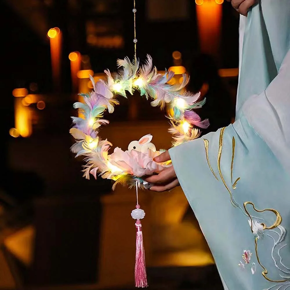 

Handmade Children's Rabbit Lantern Chinese Style Handheld Osmanthus Flower Lanterns Blessings Glowing Mid-Autumn Festival Lamp