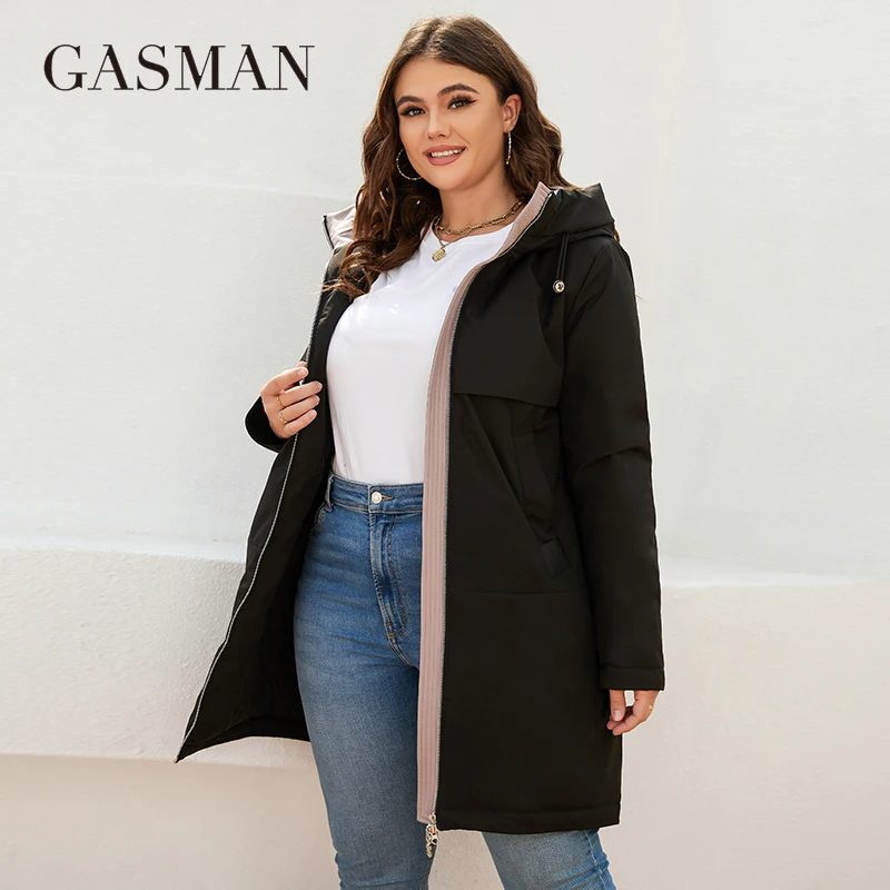 GASMAN New women\'s coat spring 2022 brand Mid-Length Fashion Women\'s jacket Contrasting trench pocket hooded casual parkas 8266