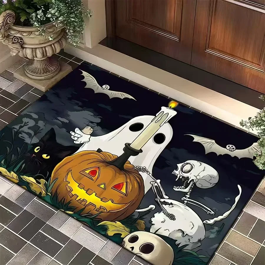 

VIKAMA Halloween Pumpkin Ghost Diatom Mud Carpet Horror Atmosphere Bedroom Living Room Entrance Door Floor Mat Indoor Decoration