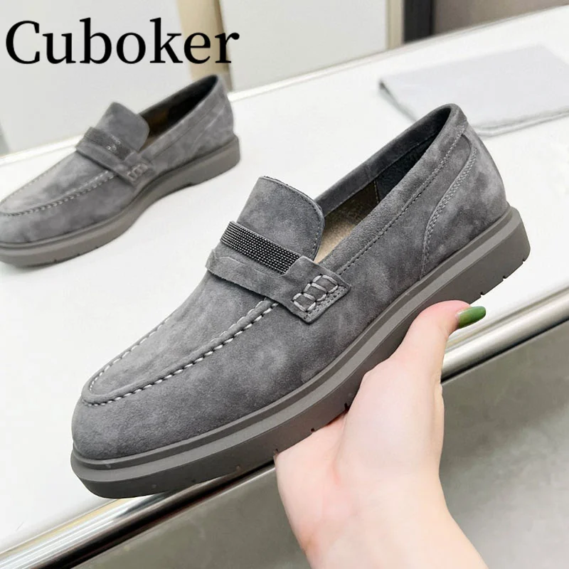 Suede Leather Lazy Loafers Designer Brand Shoes Women Flat Loafers Shoes Casual Shoes Ladies Comfort Driving Walking Shoes Mujer