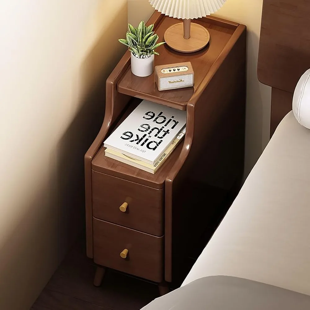 Rustikaler hoher Nachttisch aus Holz mit Schubladen, dunkelbrauner Vintage-Nachttisch, Beistelltisch für den nächtlichen Gebrauch