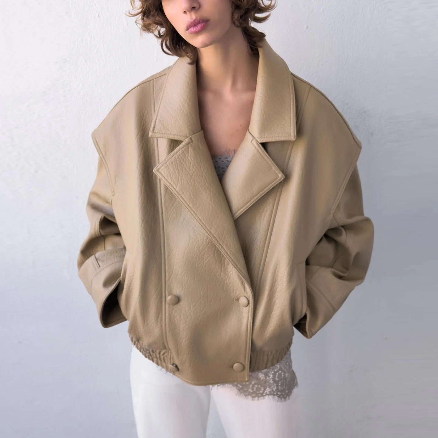 Fashionable Long Sleeve Pilot Jacket Women's Autumn Wear Casual Loose Fit Double Button Closure No Hat 100% Other Material