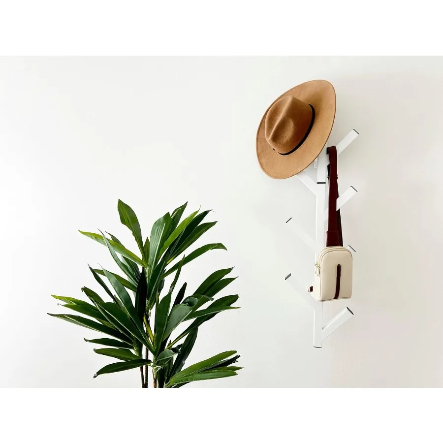 معطف حديث مثبت على الحائط ورف قبعة للمدخل أو المدخل تصميم أبيض أنيق لتنظيم المعاطف والقبعات والإكسسوارات Sp