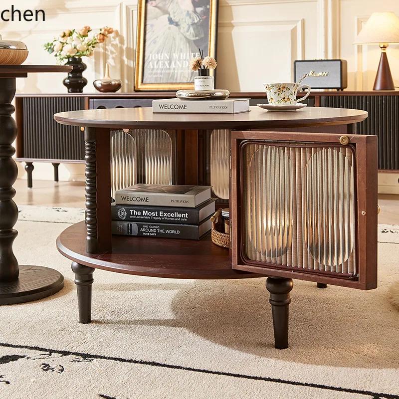 

HYS Coffee Table Living Room Multifunctional Small Apartment Storage Round Side Table Combination Small Tea Table