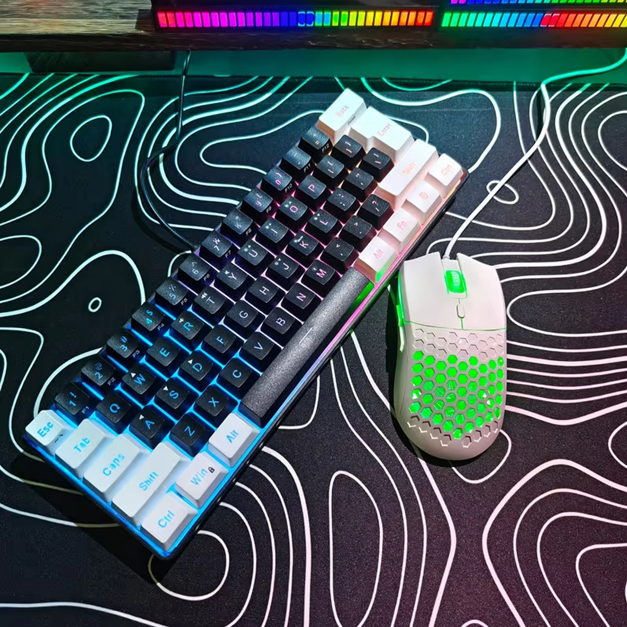 61-key Gaming Keyboard & Mouse Combo, 60% Wired RGB Membrane Keyboard, Optical Mouse, Compact Ergonomic, Sturdy High-Performance