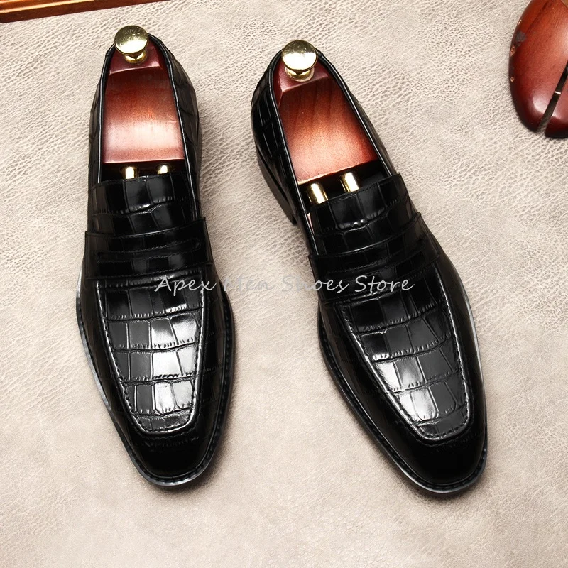 

New Arrival Youth Crocodile Pattern Embossed Men's Shoes Business Formal Derby Shoes Men's Fashion Slip On Leather Wedding Shoes